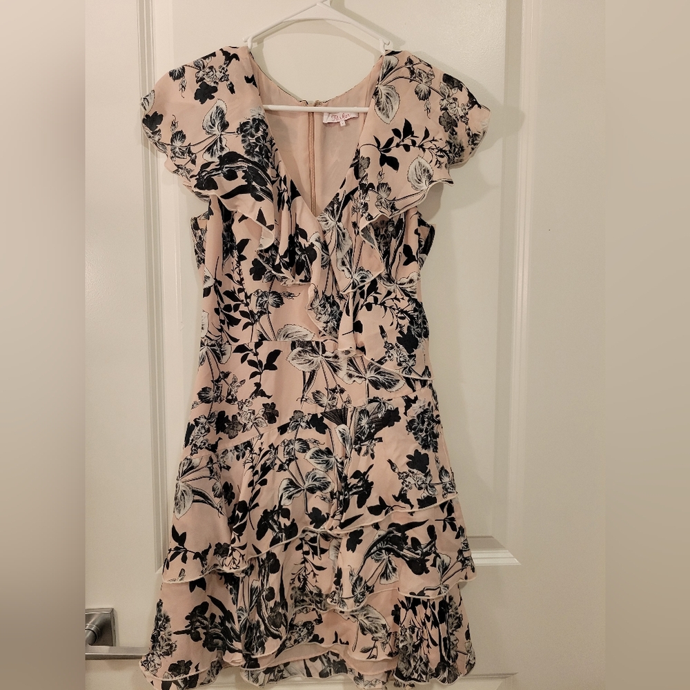 Parker Black and Cream Floral Mini Dress Sz 4
